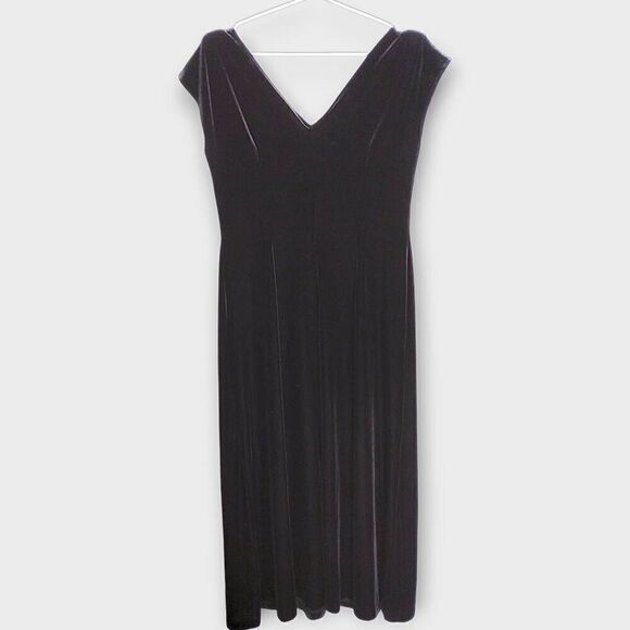 Maggy L Womens Dress‎ Sz 8 Black Velvet Stretch Jersey Midi Holiday Bodycon Vtg - Picture 2 of 11